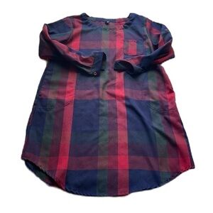 Ashir Aley M Women Plaid Shirt Dress Pocket Red/Blue/Green PullOn 3/4Sleeve EUC